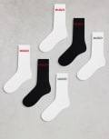 [Hugo Red] HUGO Bodywear 6 pack logo socks in black and white 5-8.5 Open miscellaneous