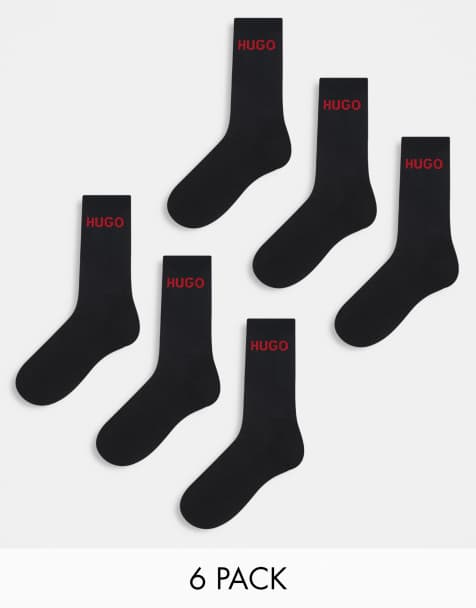 HUGO Bodywear 6 pack ribbed logo socks in black - view 1