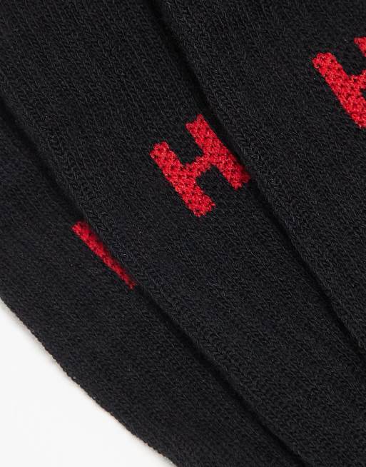 HUGO Bodywear 6 pack ribbed logo socks in black, 2 of 3