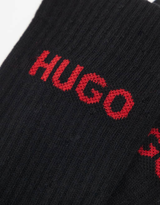 HUGO Bodywear 6 pack ribbed logo socks in black, 3 of 3