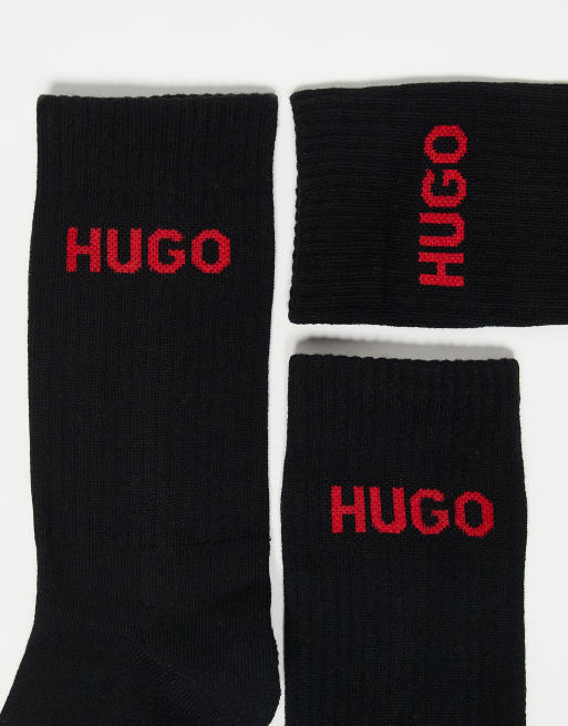 HUGO Bodywear 6 pack ribbed logo socks in black, 2 of 3