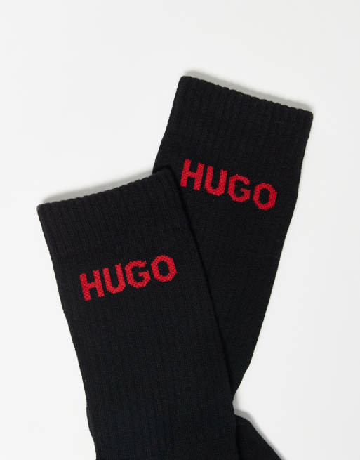 HUGO Bodywear 6 pack ribbed logo socks in black, 3 of 3