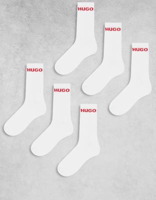 HUGO Bodywear 6 pack ribbed logo socks in white