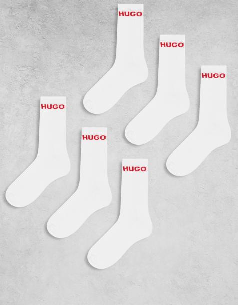 HUGO Bodywear 6 pack ribbed logo socks in white - view 1