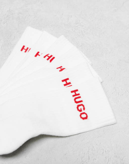 HUGO Bodywear 6 pack ribbed logo socks in white, 2 of 3