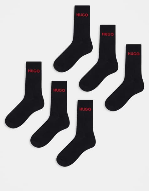 HUGO Bodywear 6 pack ribbed logo socks in white - view 1