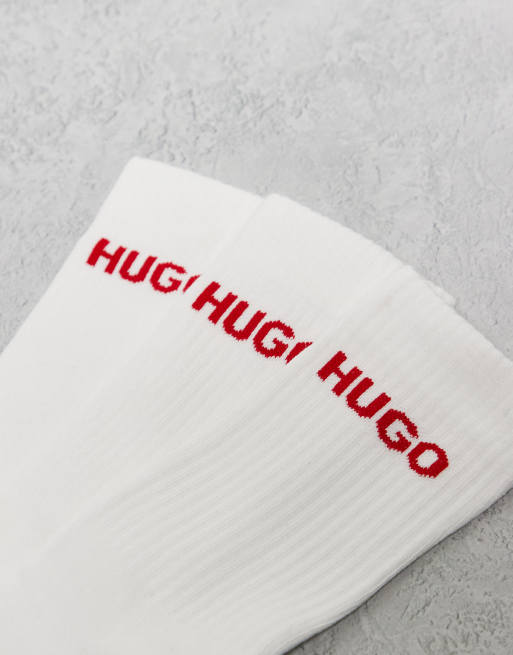 HUGO Bodywear 6 pack ribbed logo socks in white, 2 of 3