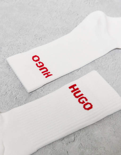 HUGO Bodywear 6 pack ribbed logo socks in white, 3 of 3