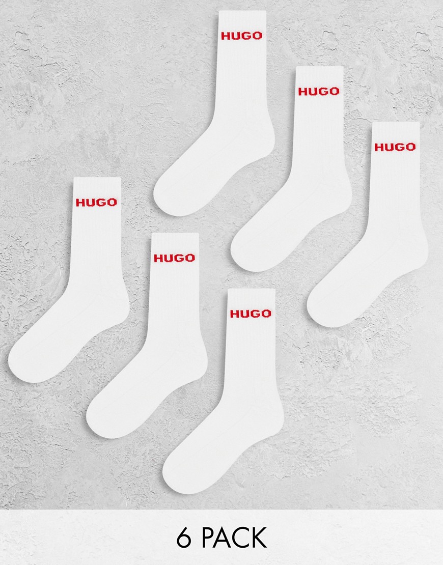 HUGO Bodywear 6 pack socks with branding in white