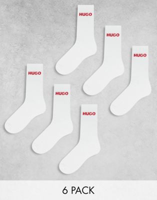 HUGO Bodywear 6-pack sporty ribbed socks in white with logo