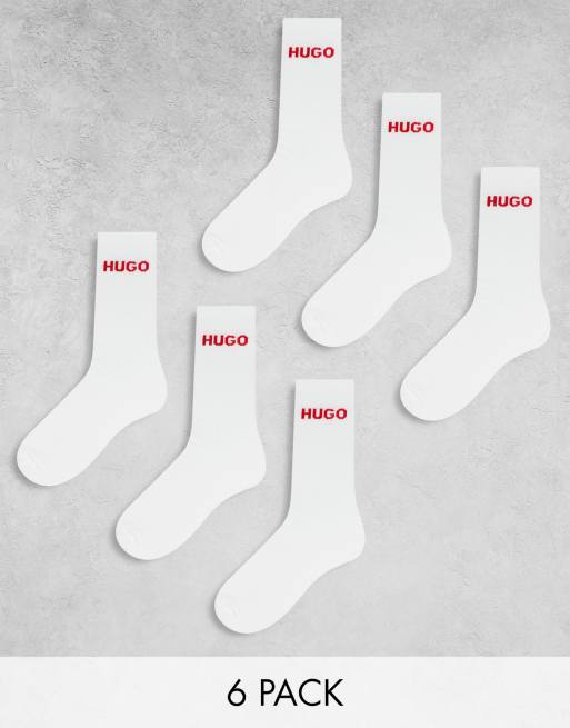 HUGO Bodywear 6-pack sporty ribbed socks in white with logo
