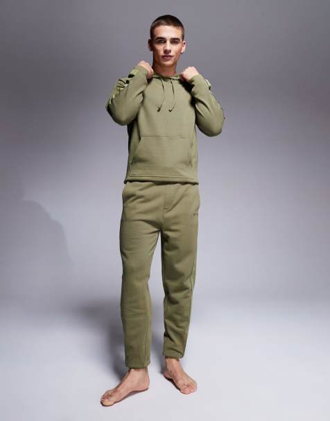 HUGO Bodywear co-ord tonal logo hoodie and trackies in dark green - view 1