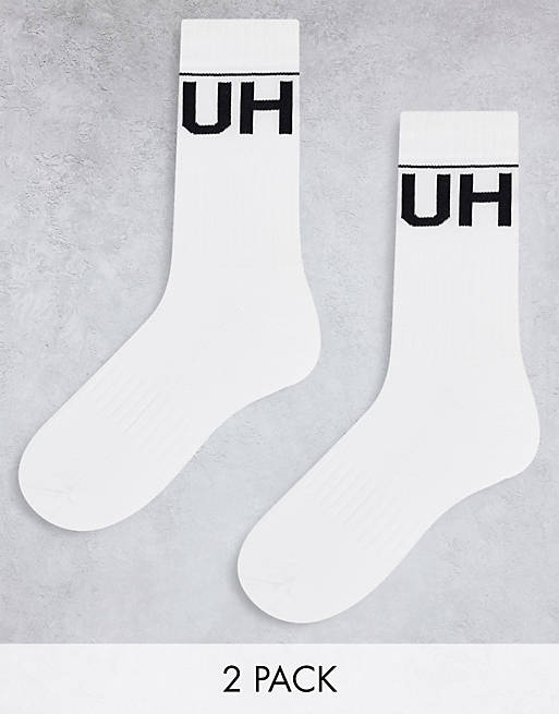 Asos Uomo Sport & Swimwear Abbigliamento sportivo Intimo sportivo HUGO Confezione da 2 calzini sportivi bianchi con fettuccia con logo 