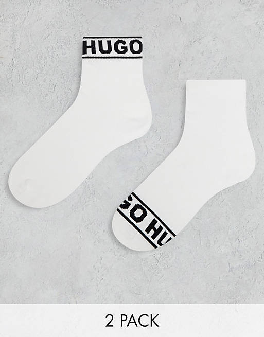 HUGO Bodywear - Confezione da 2 paia di calzini corti bianchi con logo