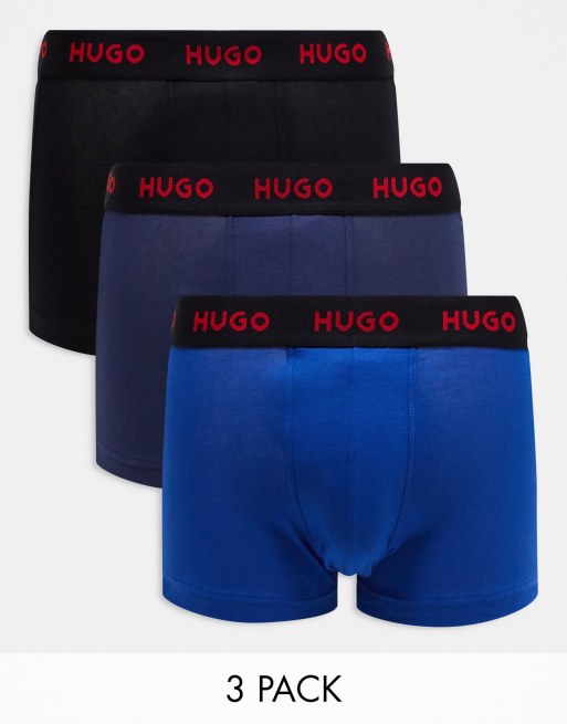 HUGO Bodywear - Confezione da 3 paia di boxer aderenti blu navy con logo sulla fascia in vita