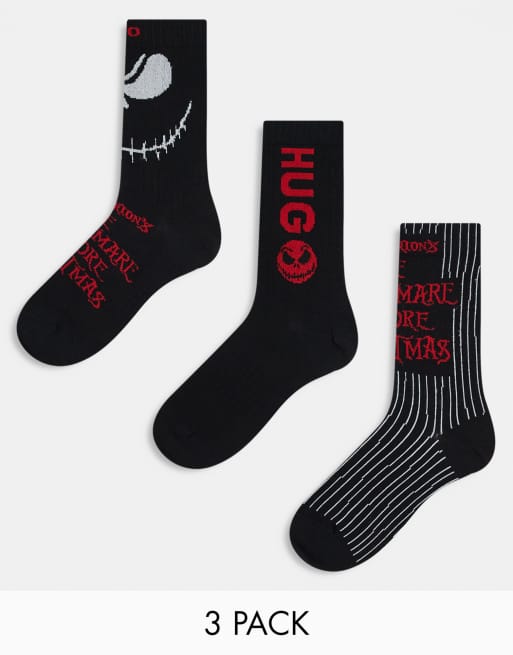 HUGO Bodywear - Confezione da 3 paia di calzini neri con stampa di The Nightmare Before Christmas