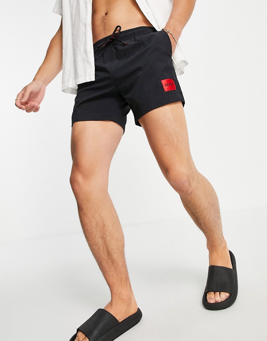 HUGO Bodywear Dominica contrast box logo swim shorts in black