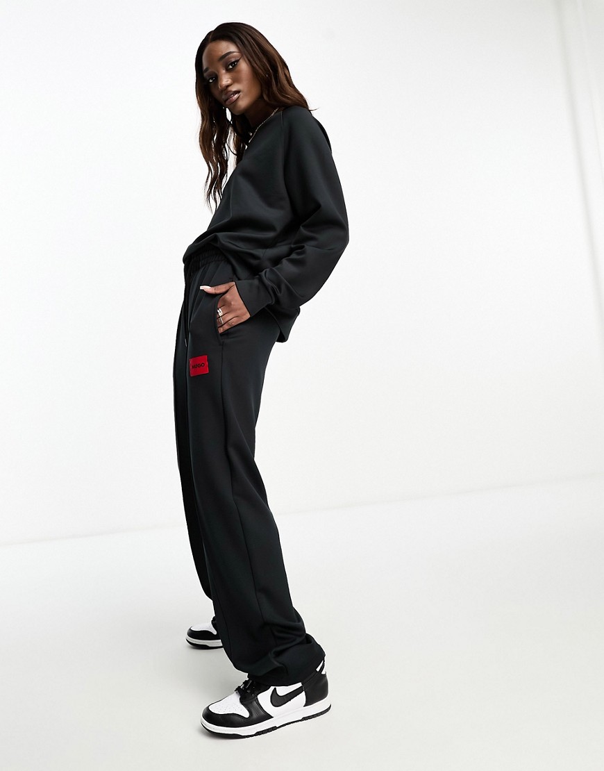 HUGO Bodywear essentials logo wide leg jogger co-ord in black