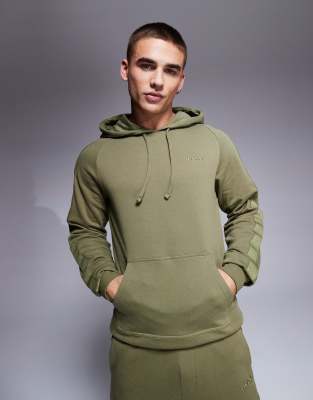HUGO Bodywear - Felpa color verde scuro con cappuccio e logo tono su tono in coordinato - view 1