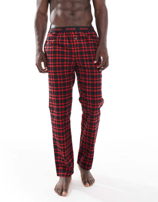 HUGO - Bodywear - Geruite broek van flanel in rood en zwart