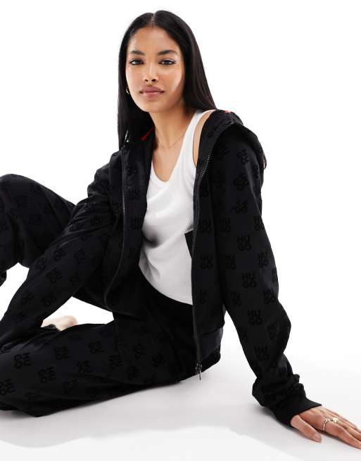 HUGO - Bodywear - Hoodie met geflockte logoprint in zwart