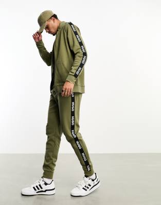 HUGO Bodywear joggers with taped branding in khaki - ASOS Price Checker