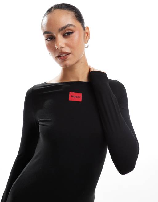 HUGO Bodywear – Langärmliges Thermo-T-Shirt in Schwarz, Kombiteil