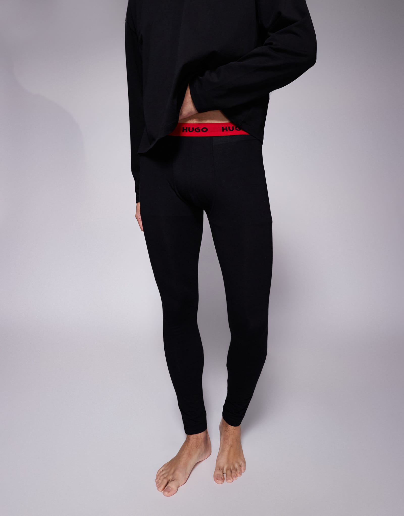 Длинные кальсоны HUGO Bodywear черного цвета с контрастным поясом