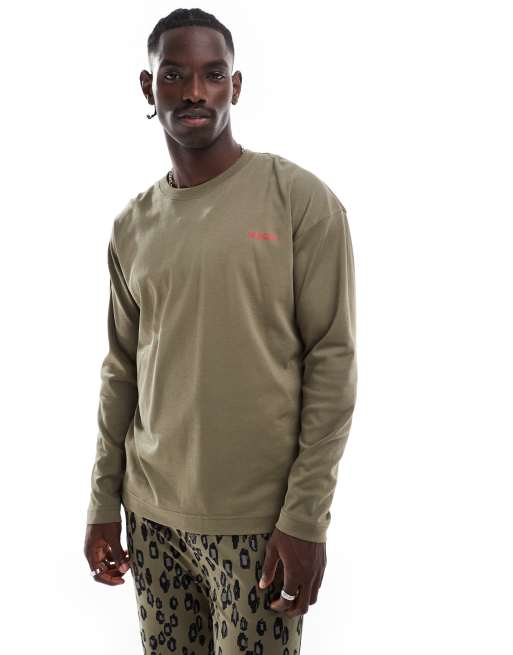 HUGO Bodywear long sleeve loungewear set in green with animal print