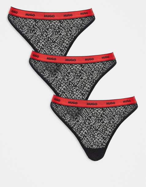 HUGO Bodywear - Lot de 3 strings en dentelle à taille contrastante - Noir - view 1