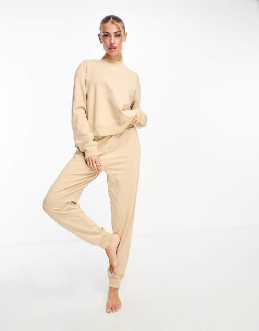 HUGO Bodywear lounge sweat in beige with logo print, 4 of 4
