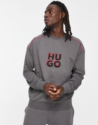 HUGO Bodywear Monologo logo sweatshirt in dark grey - ASOS Price Checker