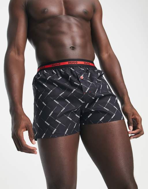 HUGO - Bodywear - Pakke med 2 par vævede boksershorts i sort og rød