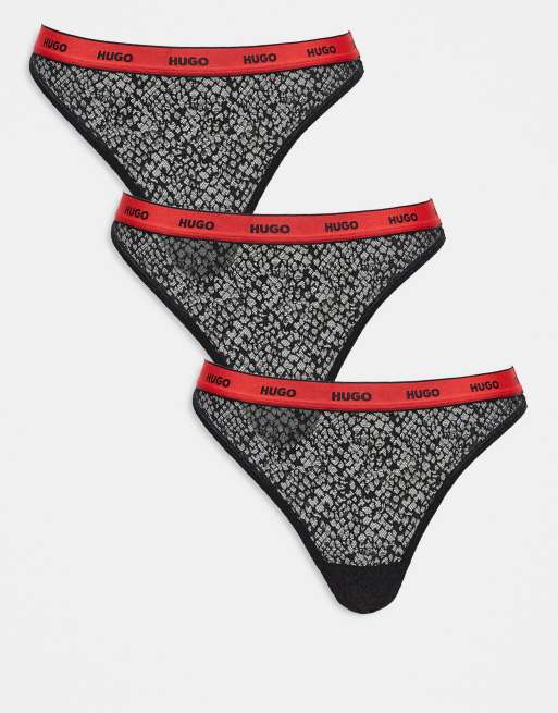 HUGO Bodywear - Pakke med 3 par sorte G-strenge i blondestof med kontrasterende linning