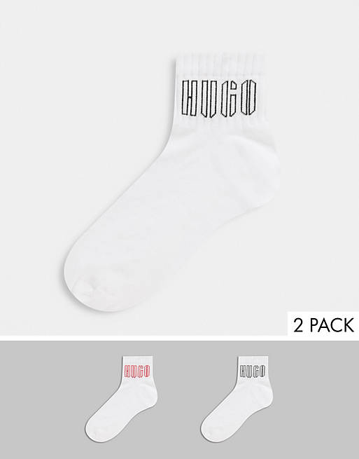HUGO Bodywear – Piano – Gerippte Socken in Weiß mit Logo, 2er-Pack | ASOS