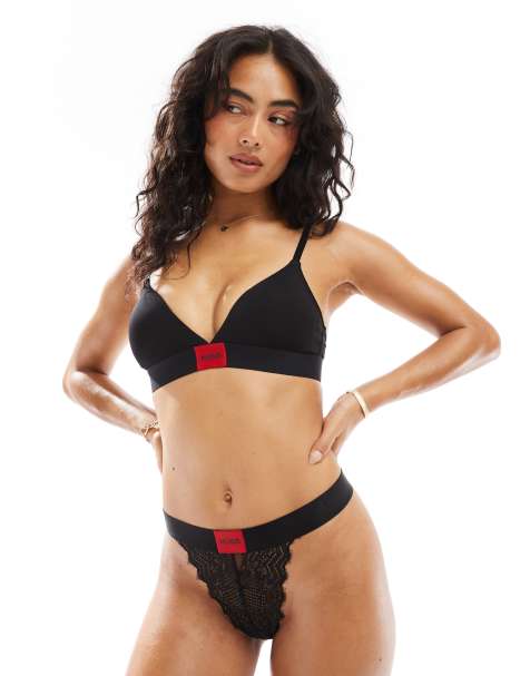 Hugo Bodywear red label lace thong in black - view 1