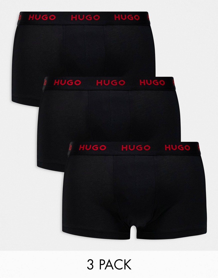 Hugo Bodywear red logo wiastband triplet pack trunk in black