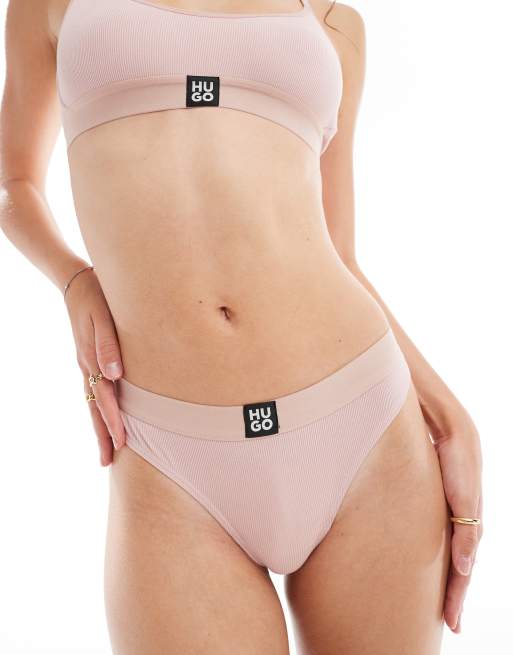 HUGO Bodywear ribbed lingerie thong in light pink