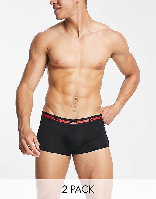 HUGO Bodywear - Set van 2 boxershorts met logo op de tailleband in zwart 