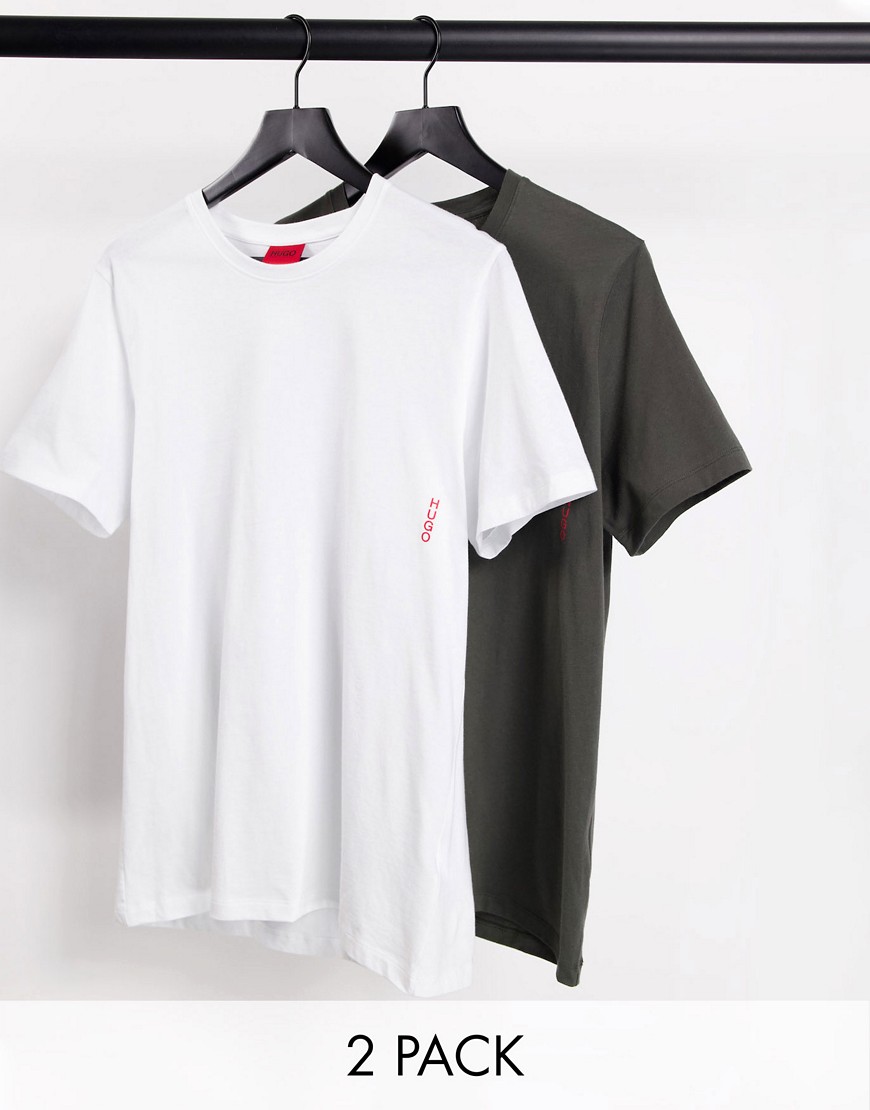 HUGO - Bodywear - Set van 2 T-shirts in kaki en wit-Groen
