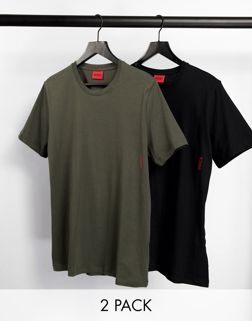 HUGO - Bodywear - Set van 2 T-shirts in zwart en kaki