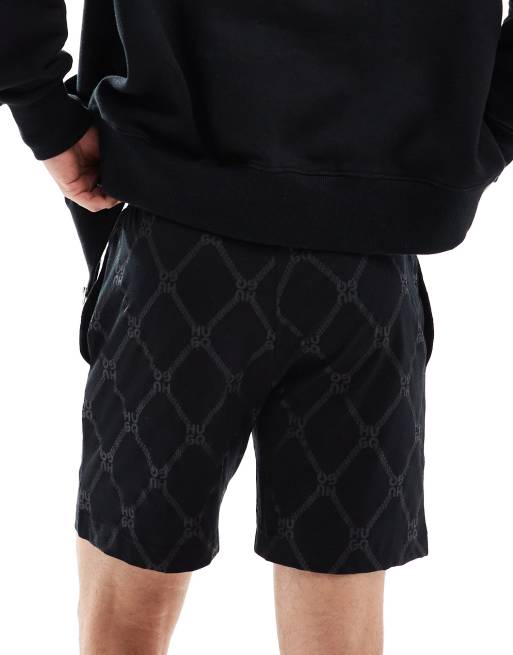 HUGO Bodywear shorts in black with chain monogram print, 5 of 5