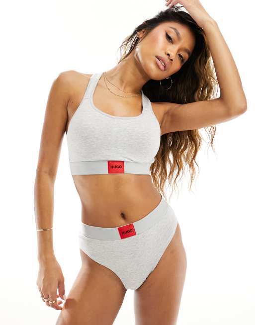 HUGO Bodywear sporty ribbed bralet in grey with logo print