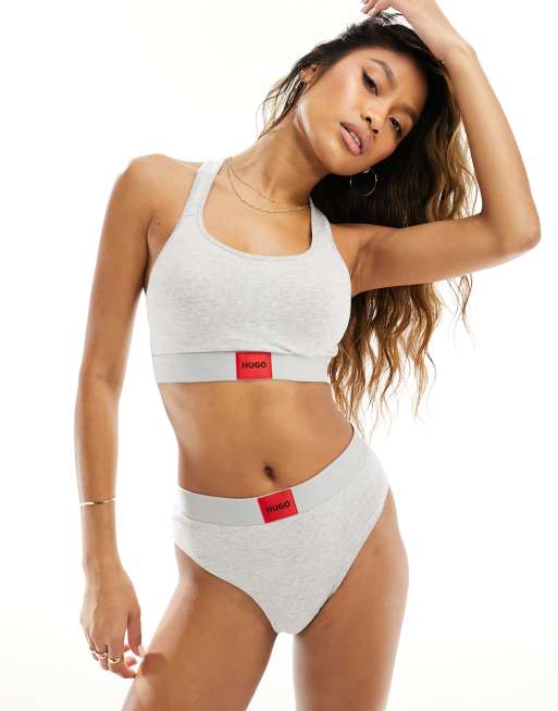 HUGO Bodywear sporty ribbed bralette in grey with logo print