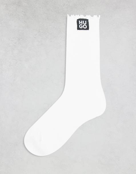 HUGO Bodywear stacked logo socks in white with frilleed edge - view 1