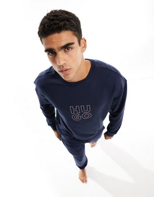 Hugo Bodywear stacked logo sweatshirt in blue  - ASOS Price Checker
