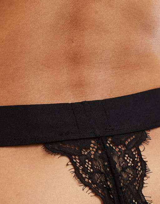 HUGO Bodywear - String en dentelle avec étiquette rouge - Noir, 4 de 4