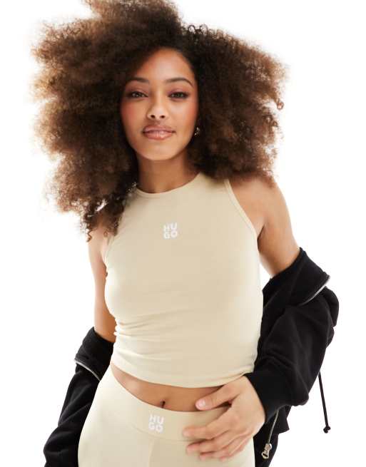 HUGO Bodywear - Suki - Top senza maniche beige con logo