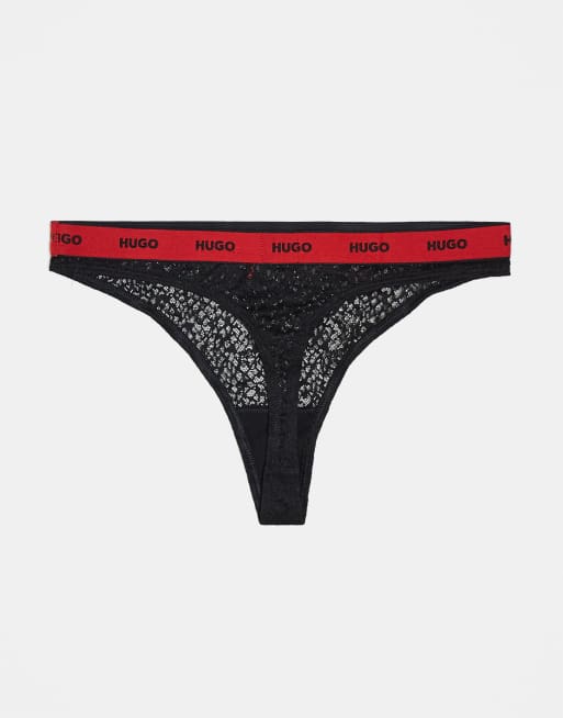 HUGO Bodywear – Svarta stringtrosor i spets med kontrastfärgade midjeband, 3-pack, 2 av 3