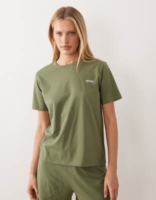 HUGO - Bodywear - T-shirt confort d'ensemble avec taille à logo - Vert foncé L